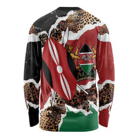 Unisex crewneck long sleeve shirt, back graphic with leopard print, red black white green