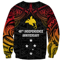 Unisex black sweatshirt with red and yellow tribal gradient, 48th Independence Anniversary text, stars