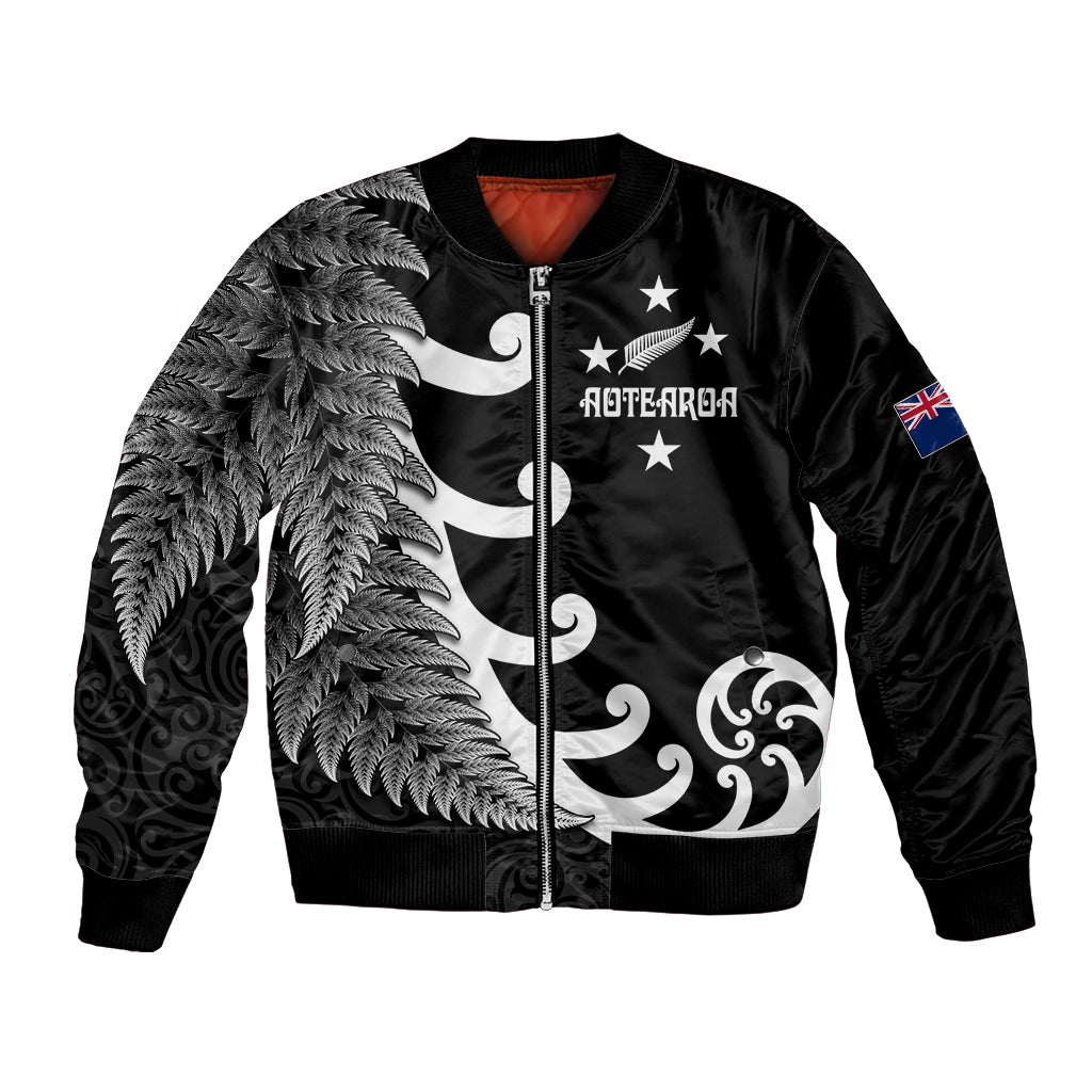 Personalised New Zealand Rugby Bomber Jacket Aotearoa Silver Fern Koru Maori Style LT7 - Wonder Print Shop