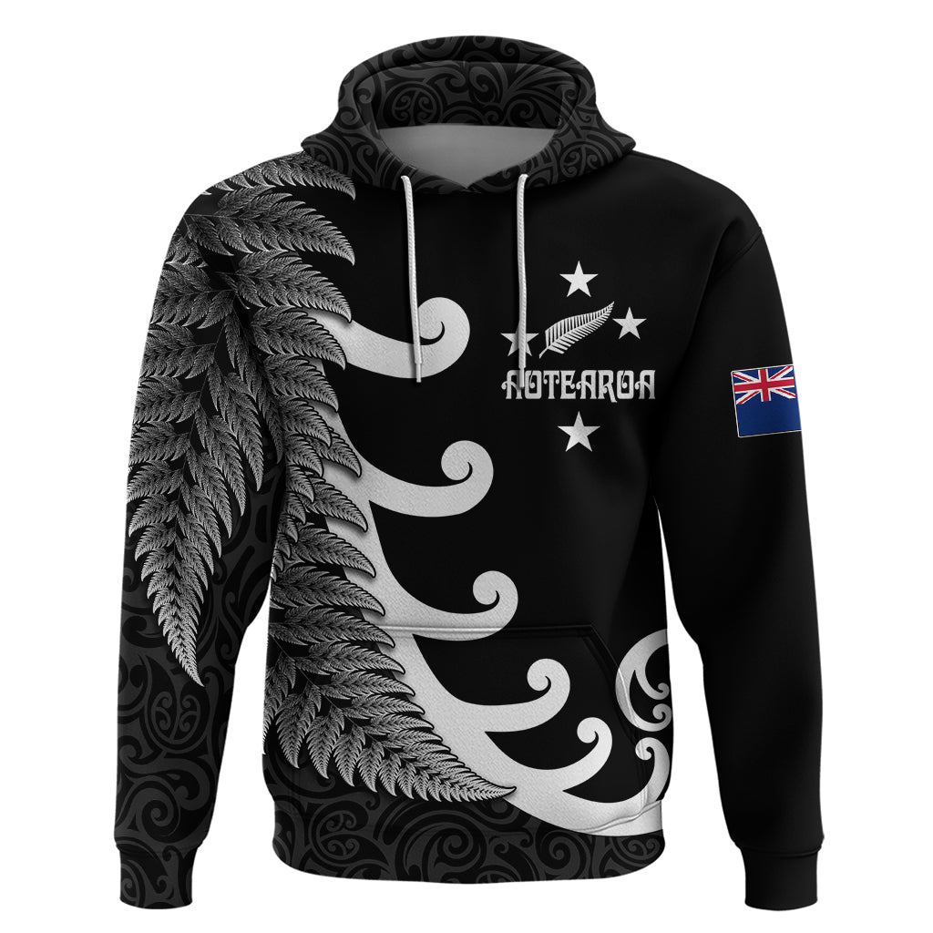 Personalised New Zealand Rugby Hoodie Aotearoa Silver Fern Koru Maori Style - Wonder Print Shop