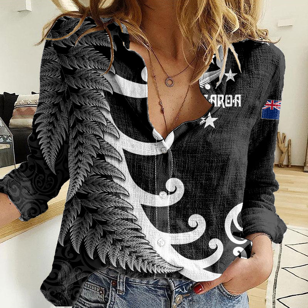 personalised-new-zealand-rugby-women-casual-shirt-aotearoa-silver-fern-koru-maori-style