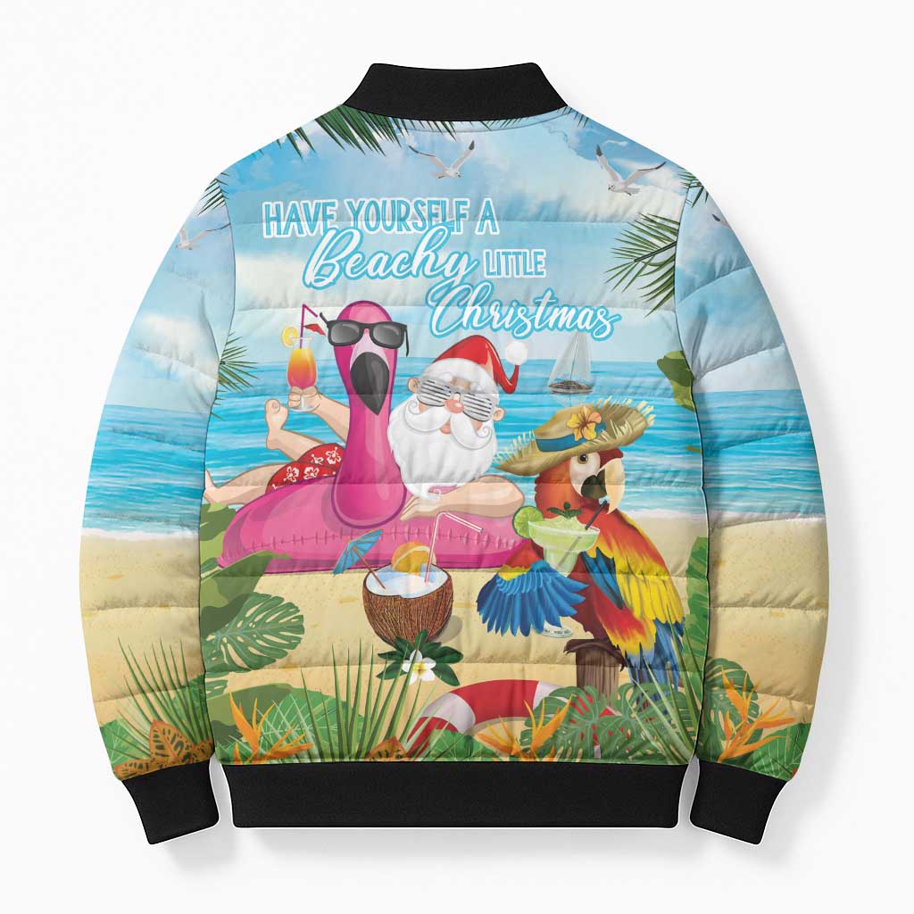 Have Yourself A Beachy Little Christmas Bomber Puffer Jacket with Santa Chilling - Wonder Print Shop