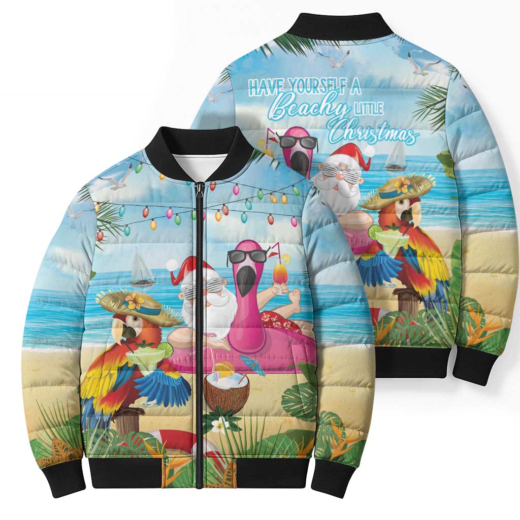 Have Yourself A Beachy Little Christmas Bomber Puffer Jacket with Santa Chilling - Wonder Print Shop