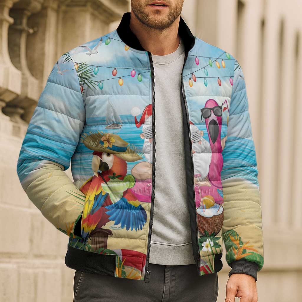 Have Yourself A Beachy Little Christmas Bomber Puffer Jacket with Santa Chilling - Wonder Print Shop