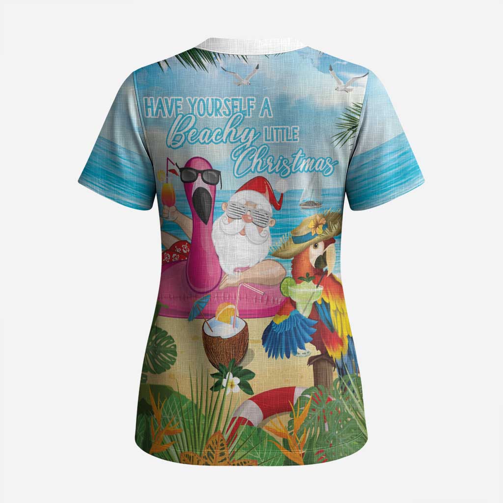 Have Yourself A Beachy Little Christmas Scrub Top with Santa Chilling - Wonder Print Shop