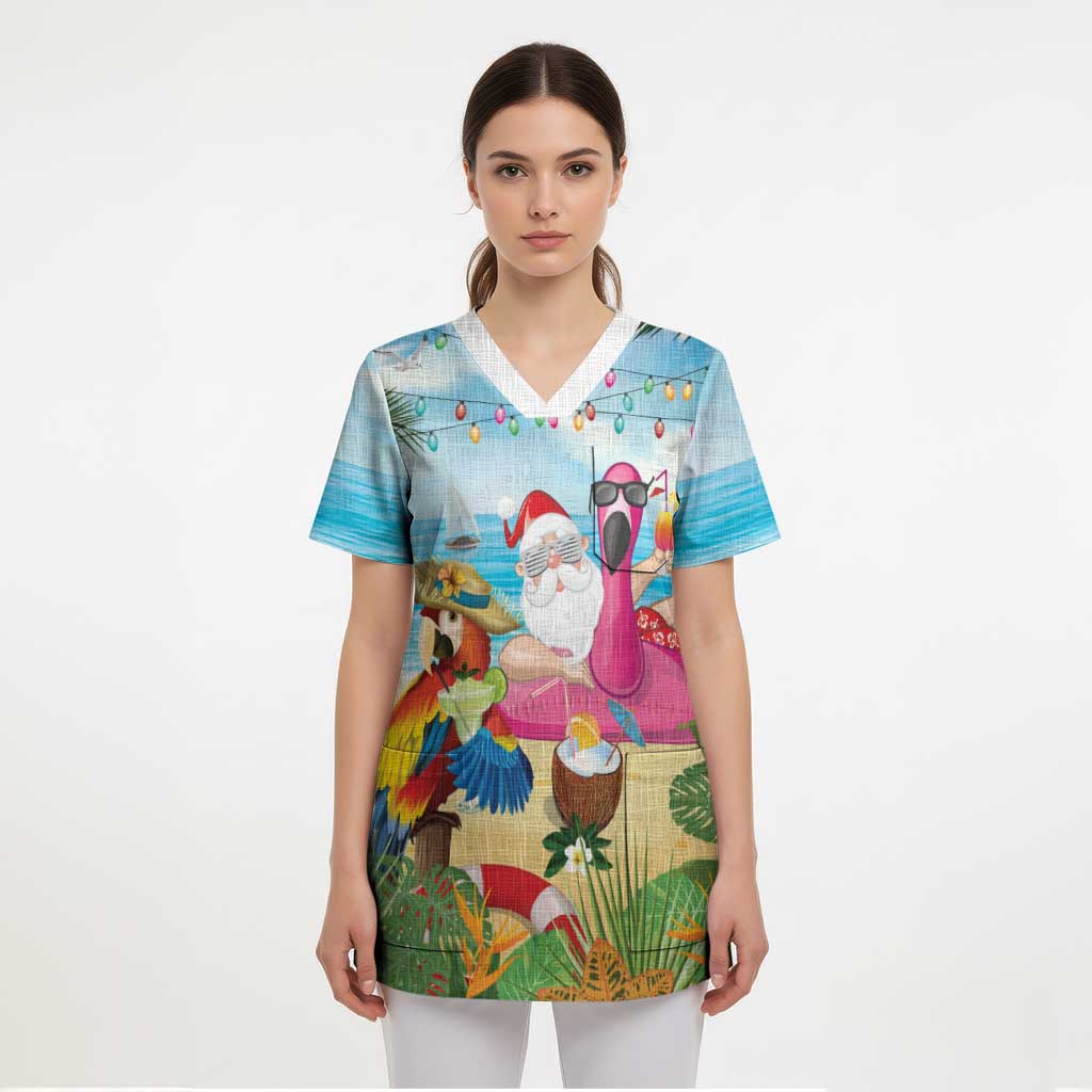 Have Yourself A Beachy Little Christmas Scrub Top with Santa Chilling - Wonder Print Shop