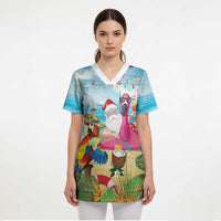 Have Yourself A Beachy Little Christmas Scrub Top with Santa Chilling - Wonder Print Shop