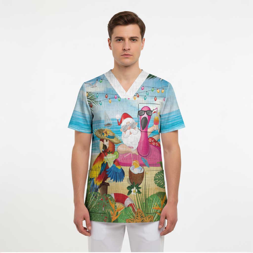 Have Yourself A Beachy Little Christmas Scrub Top with Santa Chilling - Wonder Print Shop