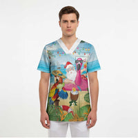 Have Yourself A Beachy Little Christmas Scrub Top with Santa Chilling - Wonder Print Shop