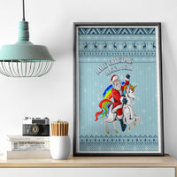Turquoise framed unicorn Christmas canvas wall art with Santa and white unicorn artwork