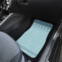 Turquoise car floor mat with winter pattern border for front seat footwell