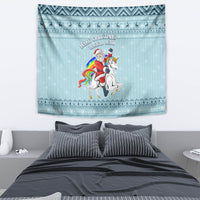 Turquoise unicorn Christmas wall tapestry featuring “Make Christmas Magical Again” wording.