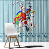 Turquoise unicorn Christmas window curtain with Santa and unicorn graphic panel