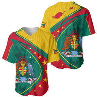 Baseball jersey set showing front and back: flag crest, diagonal stripes, V-neck