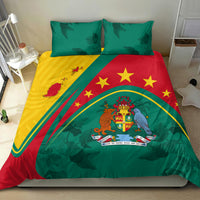 Green bedding set with crest emblem, three yellow stars on red area, and yellow diagonal stripe