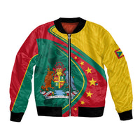Unisex bomber jacket with zipper, green/yellow/red design and Grenada crest with stars