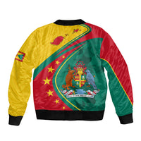 Unisex bomber jacket with zipper, yellow back with green/red diagonal and Grenada crest