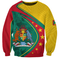 Unisex yellow, red, and green sweatshirt with large crest, stars, and striped frame