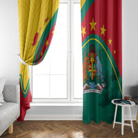 Grenada window curtain panels with diagonal tricolor stripes and star motifs