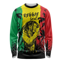 Unisex long sleeve crewneck shirt with reggae portrait and 'Reggae Soul' front print