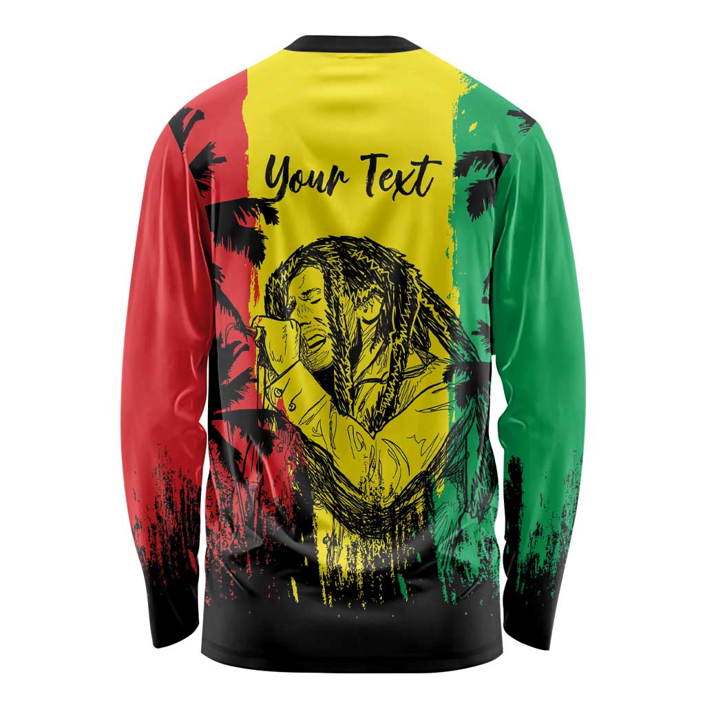 Unisex long sleeve crewneck shirt with reggae portrait and 'Your Text' back print