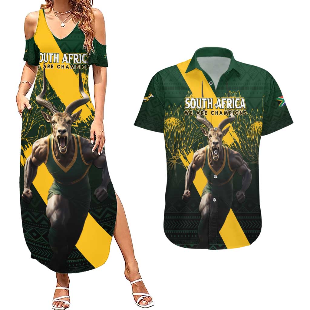 Personalised South Africa Rugby Couples Matching Summer Maxi Dress and Hawaiian Shirt Proud Bokke We Are Champions LT7 - Wonder Print Shop