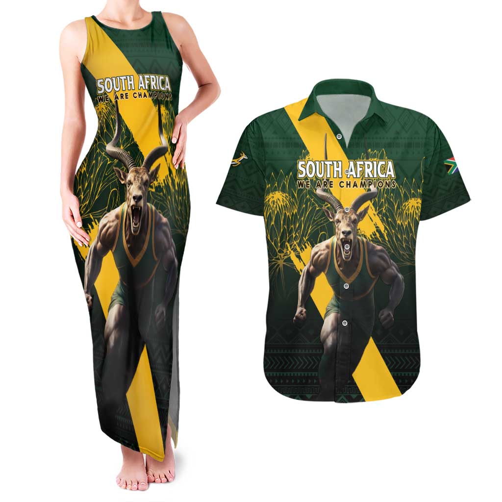 Personalised South Africa Rugby Couples Matching Tank Maxi Dress and Hawaiian Shirt Proud Bokke We Are Champions LT7 - Wonder Print Shop