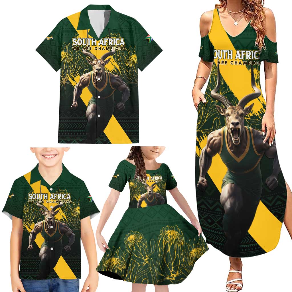 Personalised South Africa Rugby Family Matching Summer Maxi Dress and Hawaiian Shirt Proud Bokke We Are Champions - Wonder Print Shop