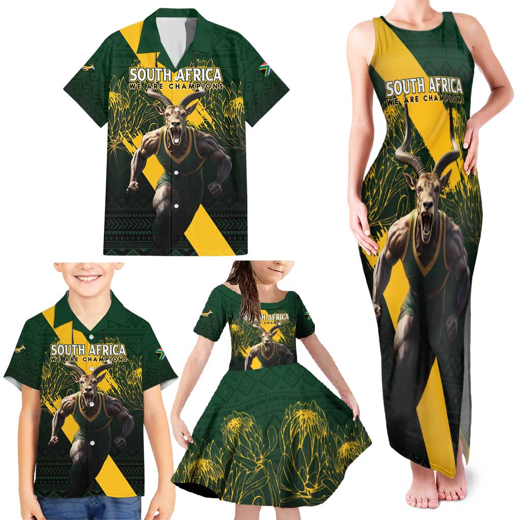 Personalised South Africa Rugby Family Matching Tank Maxi Dress and Hawaiian Shirt Proud Bokke We Are Champions - Wonder Print Shop