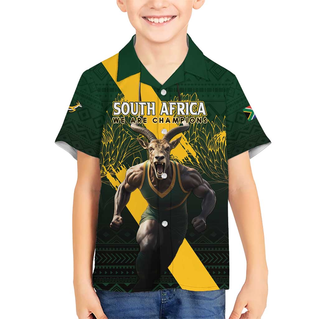 Personalised South Africa Rugby Kid Hawaiian Shirt Proud Bokke We Are Champions - Wonder Print Shop