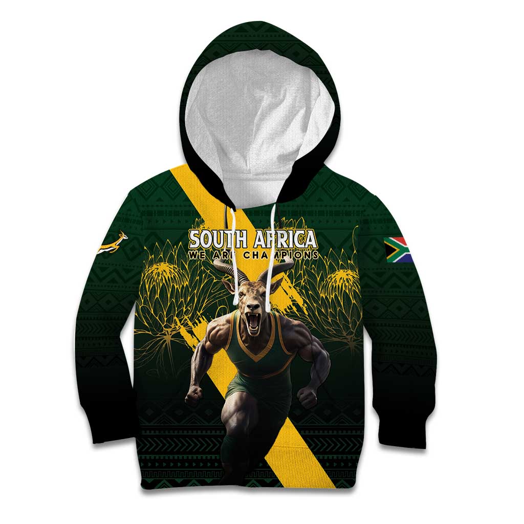 Personalised South Africa Rugby Kid Hoodie Proud Bokke We Are Champions - Wonder Print Shop