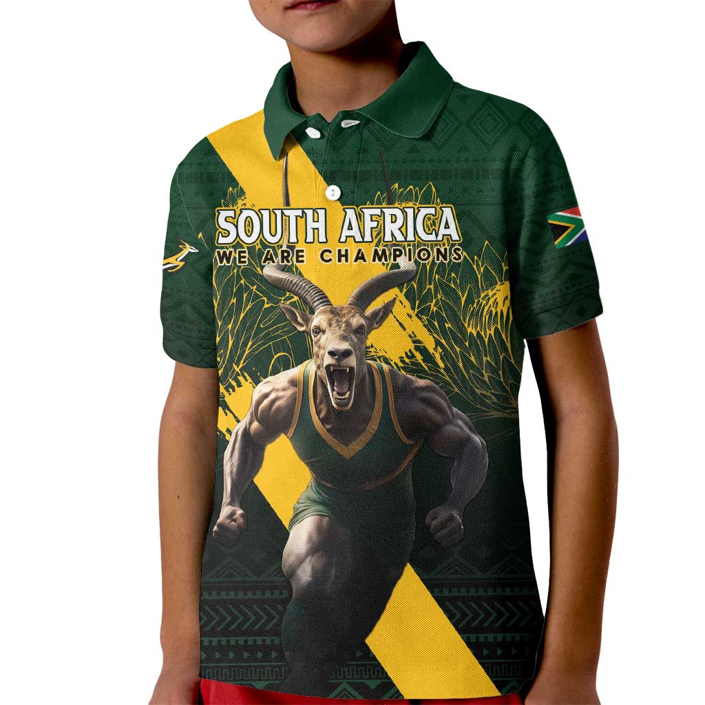 Personalised South Africa Rugby Kid Polo Shirt Proud Bokke We Are Champions - Wonder Print Shop