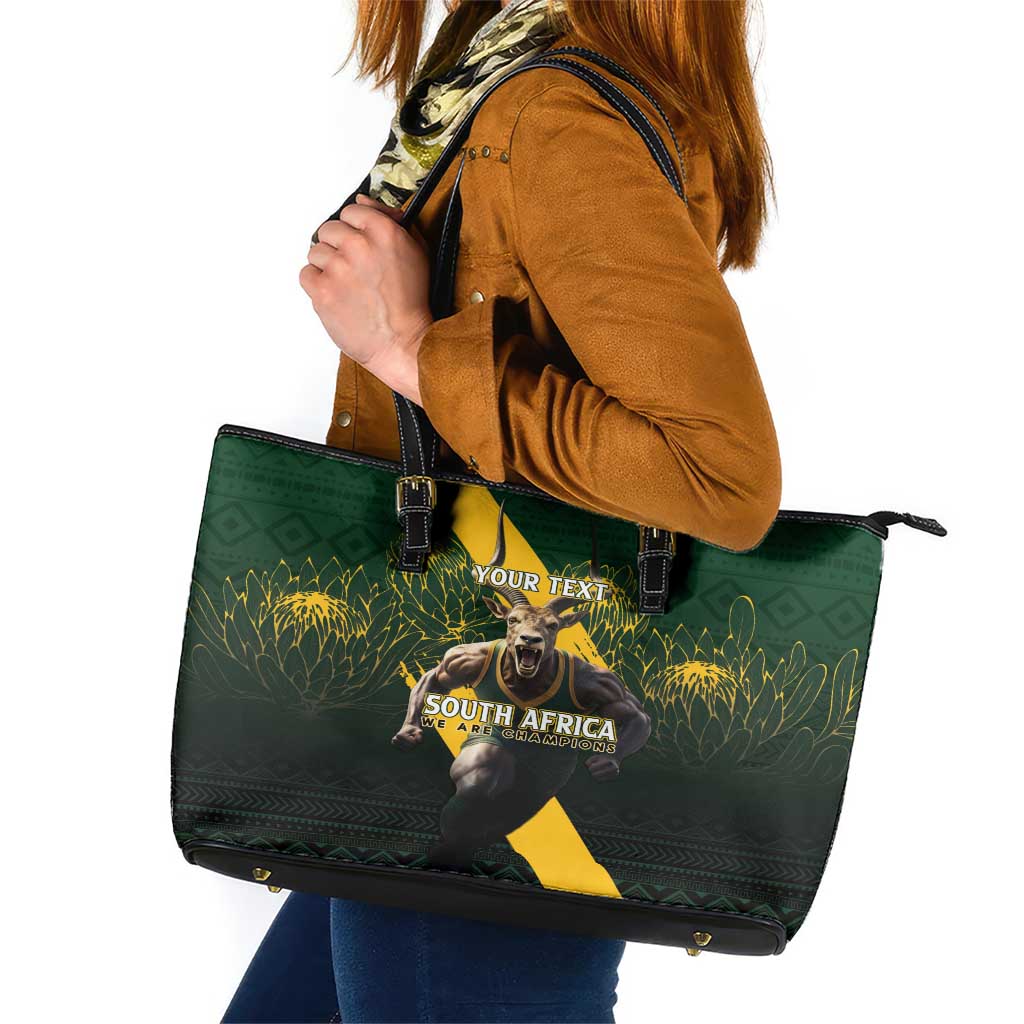 Personalised South Africa Rugby Leather Tote Bag Proud Bokke We Are Champions