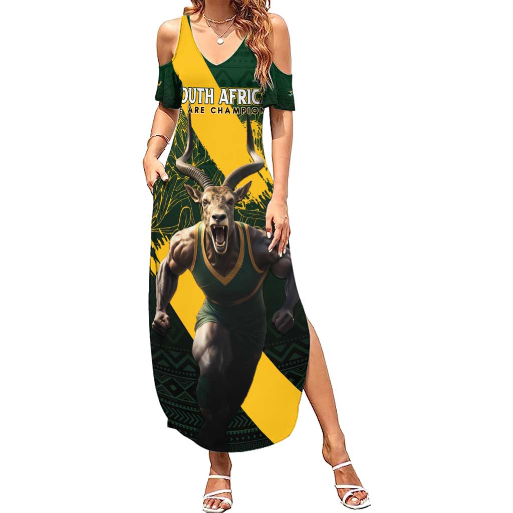 Personalised South Africa Rugby Summer Maxi Dress Proud Bokke We Are Champions - Wonder Print Shop