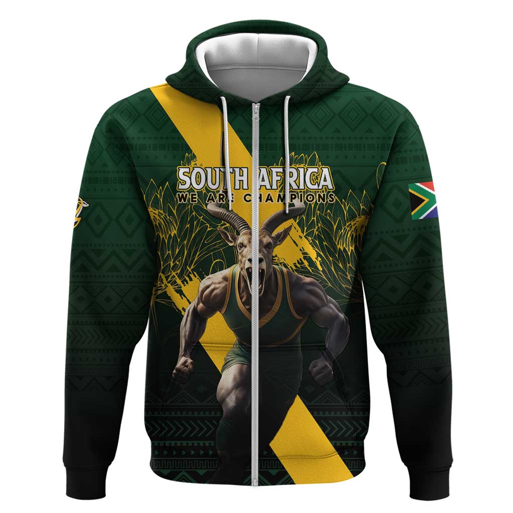 Personalised South Africa Rugby Zip Hoodie Proud Bokke We Are Champions - Wonder Print Shop