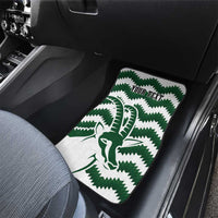 Single car mat, white with green zigzag and bird graphic plus 'YOUR TEXT'