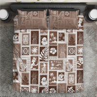 Brown patchwork bedding set with festive island prints and matching pillow covers