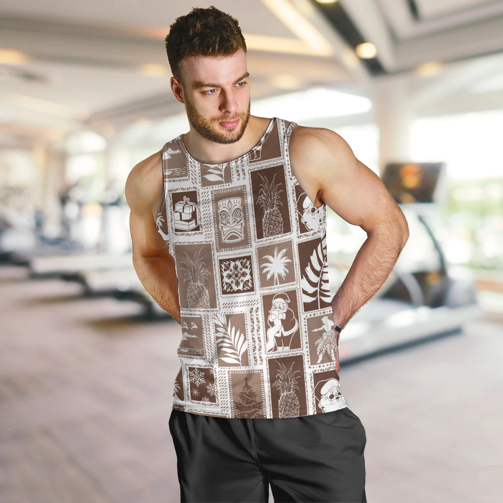 Hawaii Christmas Retro Patchwork Men Tank Top Brown - Wonder Print Shop