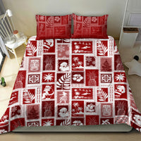 Red patchwork bedding set with square holiday patchwork bedspread and pillow covers