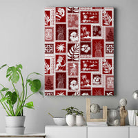 Red patchwork canvas wall art with Hawaiian-style Christmas icons, no frame