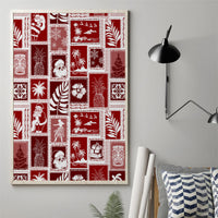 Red patchwork canvas wall art featuring Hawaiian-style Christmas icons, no frame
