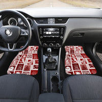 Red patchwork Christmas car mats set with square tile design and decorative figures