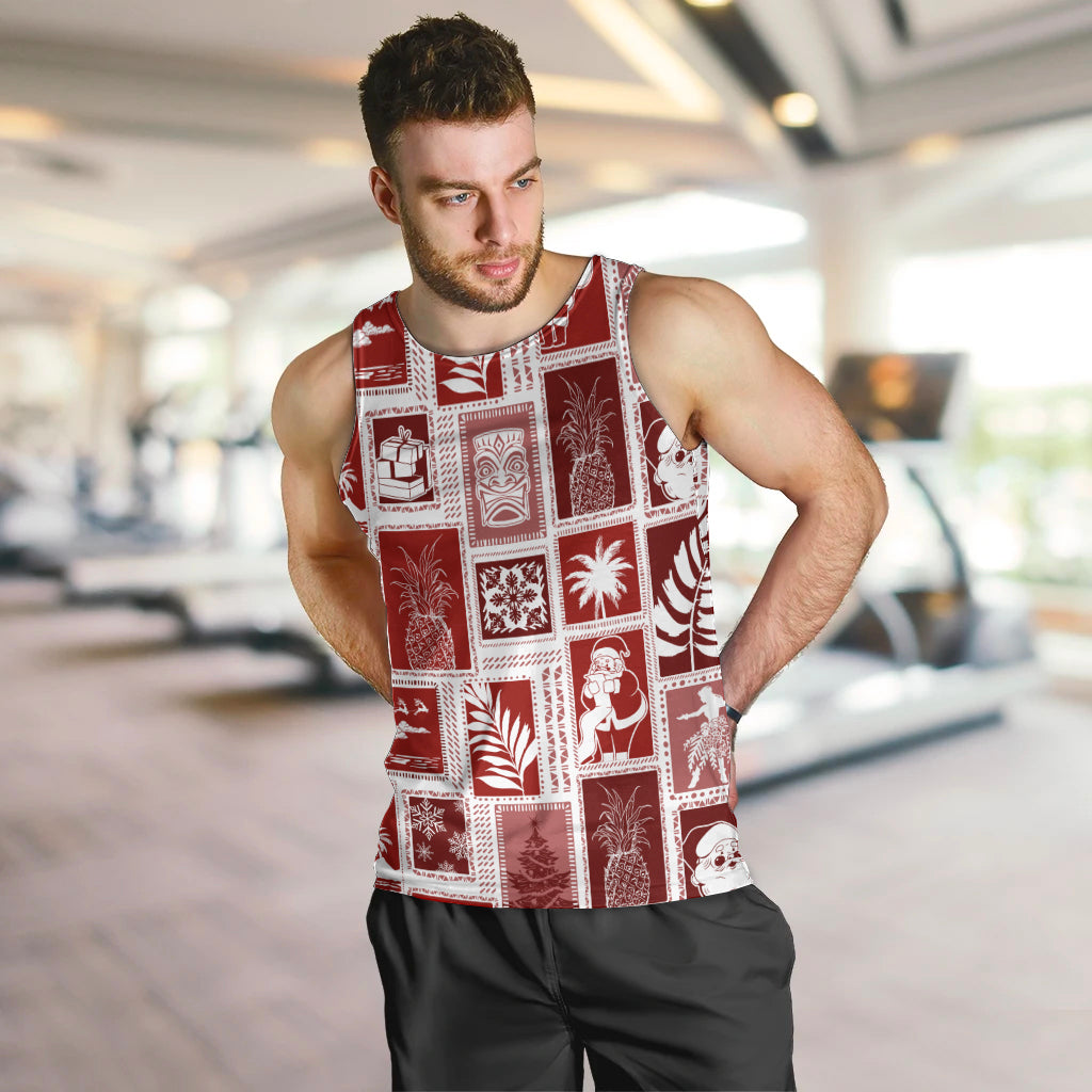 Hawaii Christmas Retro Patchwork Men Tank Top Red - Wonder Print Shop