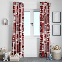 Red holiday patchwork curtain set on both sides of a white door