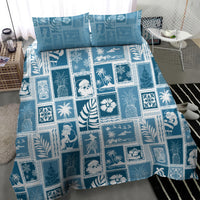 Aquamarine patchwork duvet cover with tropical square tile pattern and matching pillowcases