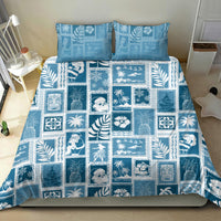 Aquamarine patchwork bedding set with blue tropical square tiles, duvet cover and pillowcases