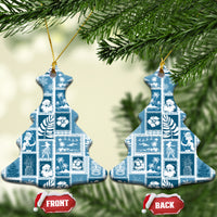 Aquamarine ceramic patchwork Christmas ornaments, Christmas tree shapes with gold hanging cords