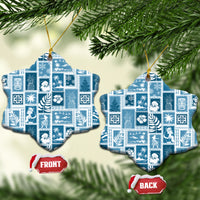 Aquamarine ceramic patchwork Christmas ornaments, star shapes with gold hanging cords