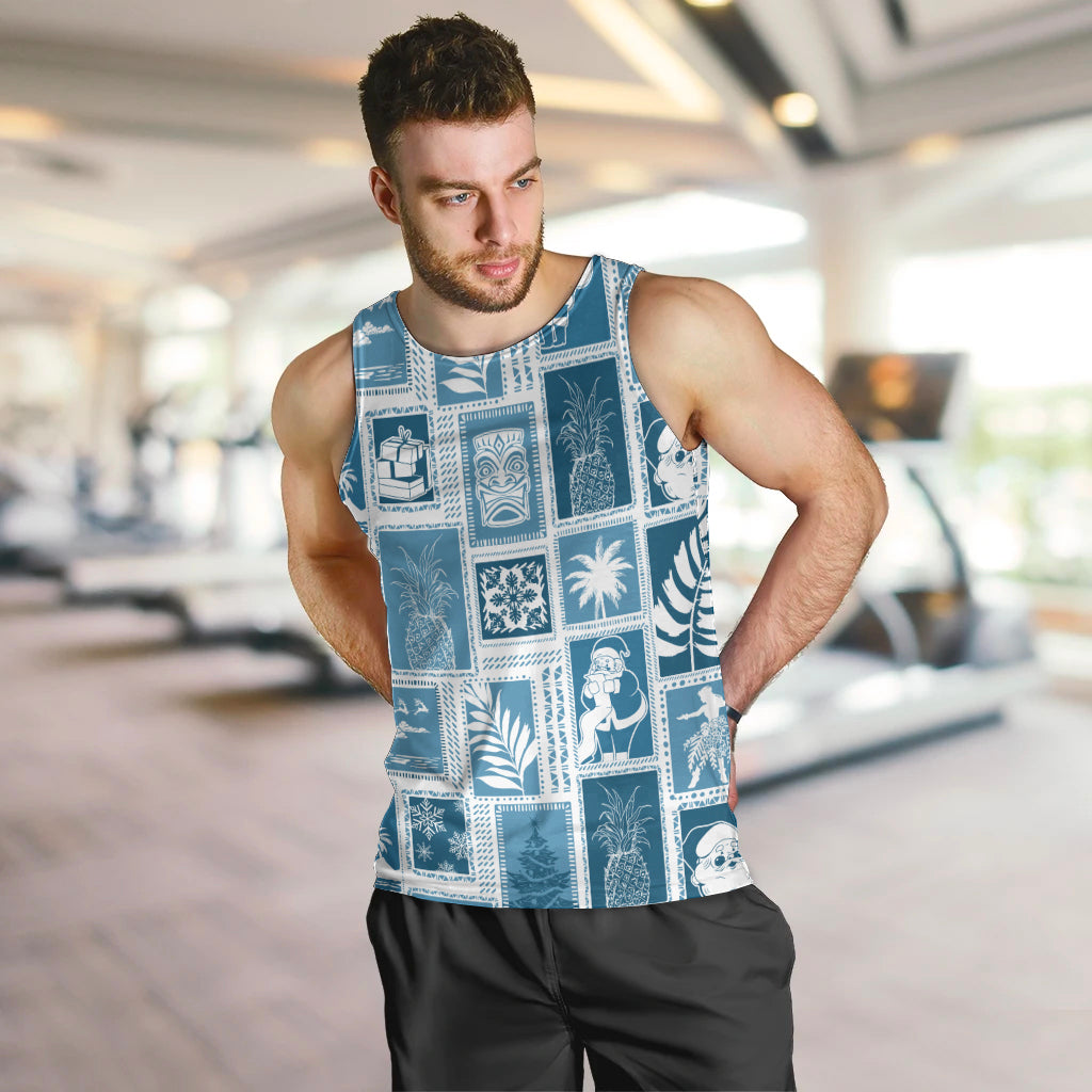 Hawaii Christmas Retro Patchwork Men Tank Top Aquamarine - Wonder Print Shop