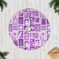 Violet patchwork round tree skirt with white braided fringe edge